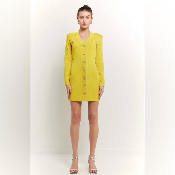 Endless Rose Shank Button V-Neckline Knit Mini Dress - Picture 2 of 15